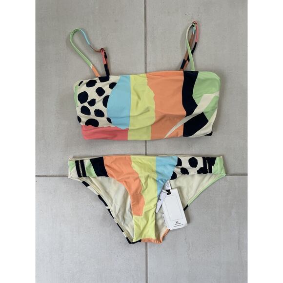 Rip Curl Swim Bikini Bandeau Swimsuit Geometric Print Swimwear - Picture 1 of 11